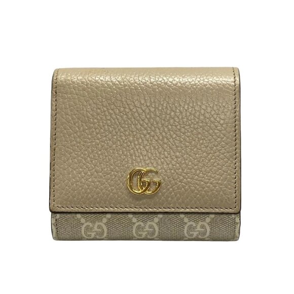 GUCCI Double G bi-color medium wallet/GG Marmont 598587 Beige Gray Cream - Picture 1 of 12